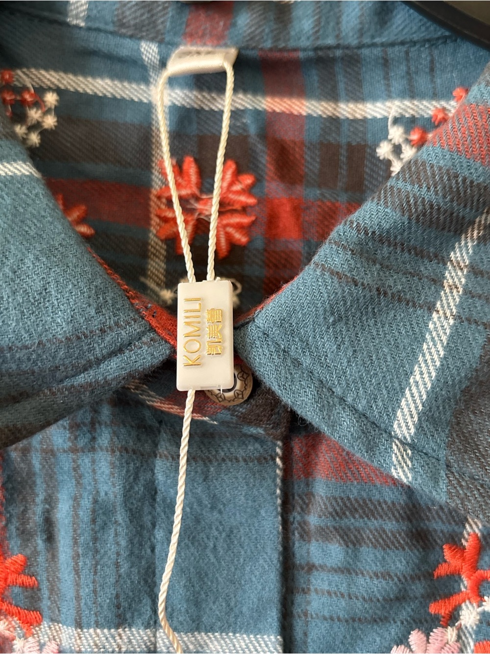 KOMILI 3XL Embroidered Plaid Button Front Tunic Shacket Boho Floral Top NEW - Picture 5 of 7